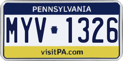 PA license plate MYV1326