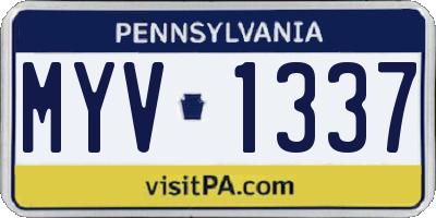 PA license plate MYV1337