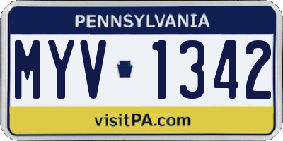 PA license plate MYV1342