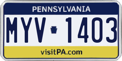 PA license plate MYV1403