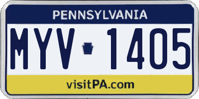 PA license plate MYV1405
