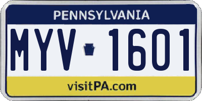 PA license plate MYV1601