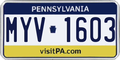 PA license plate MYV1603