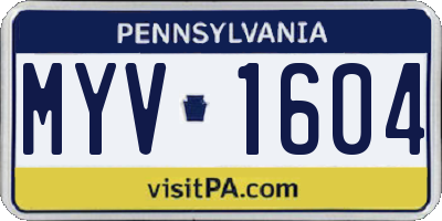 PA license plate MYV1604