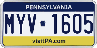 PA license plate MYV1605