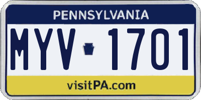 PA license plate MYV1701