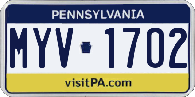 PA license plate MYV1702