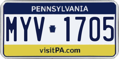 PA license plate MYV1705