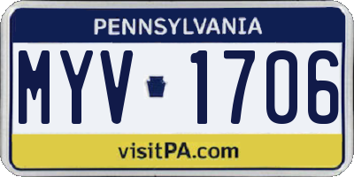 PA license plate MYV1706