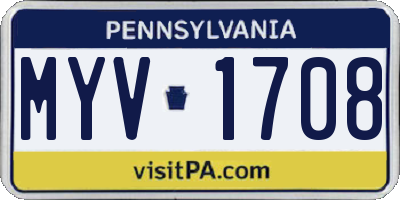 PA license plate MYV1708