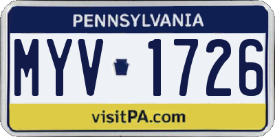 PA license plate MYV1726