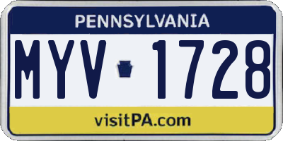 PA license plate MYV1728