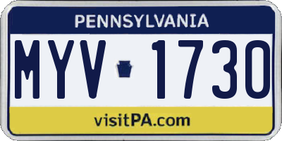 PA license plate MYV1730
