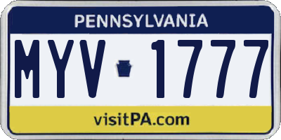 PA license plate MYV1777