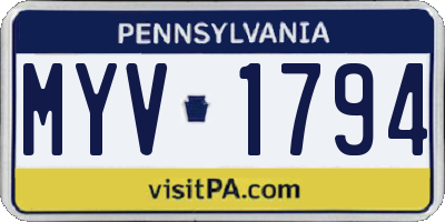 PA license plate MYV1794