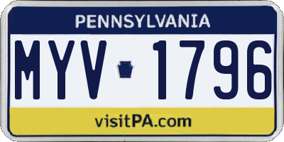 PA license plate MYV1796