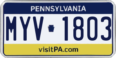 PA license plate MYV1803