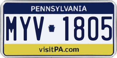 PA license plate MYV1805