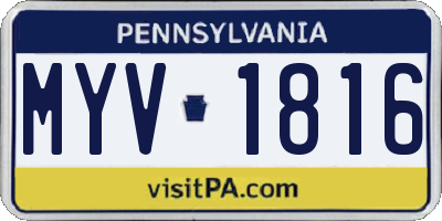 PA license plate MYV1816