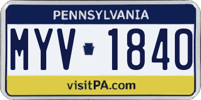 PA license plate MYV1840
