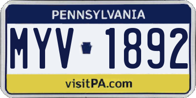 PA license plate MYV1892