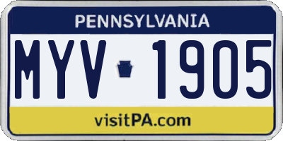 PA license plate MYV1905