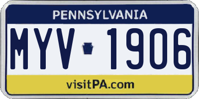 PA license plate MYV1906