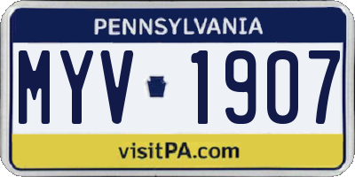 PA license plate MYV1907