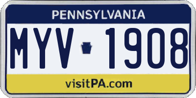 PA license plate MYV1908