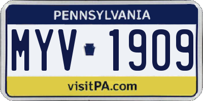 PA license plate MYV1909