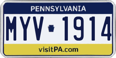 PA license plate MYV1914
