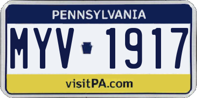 PA license plate MYV1917