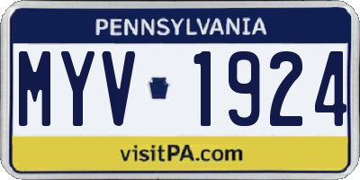 PA license plate MYV1924