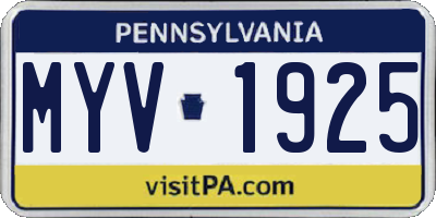 PA license plate MYV1925