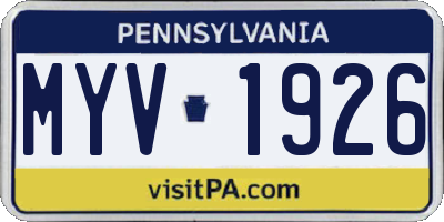 PA license plate MYV1926