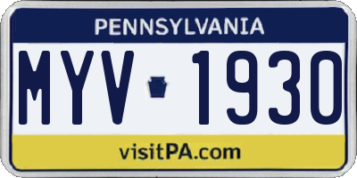 PA license plate MYV1930