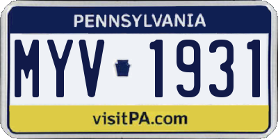 PA license plate MYV1931