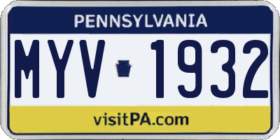 PA license plate MYV1932