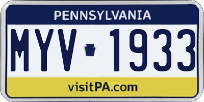 PA license plate MYV1933
