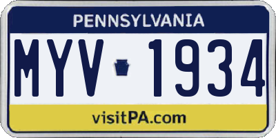 PA license plate MYV1934