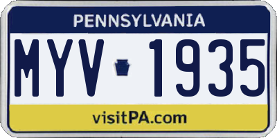 PA license plate MYV1935