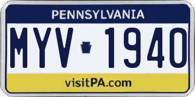 PA license plate MYV1940