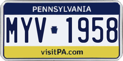 PA license plate MYV1958