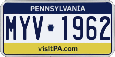 PA license plate MYV1962