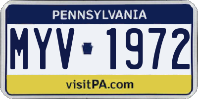 PA license plate MYV1972