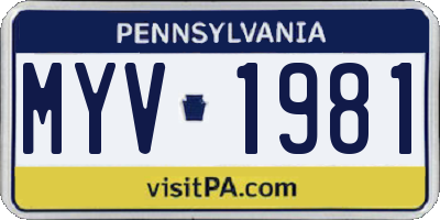 PA license plate MYV1981