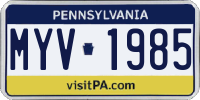 PA license plate MYV1985