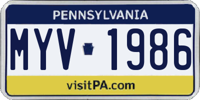 PA license plate MYV1986