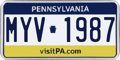 PA license plate MYV1987
