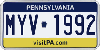 PA license plate MYV1992